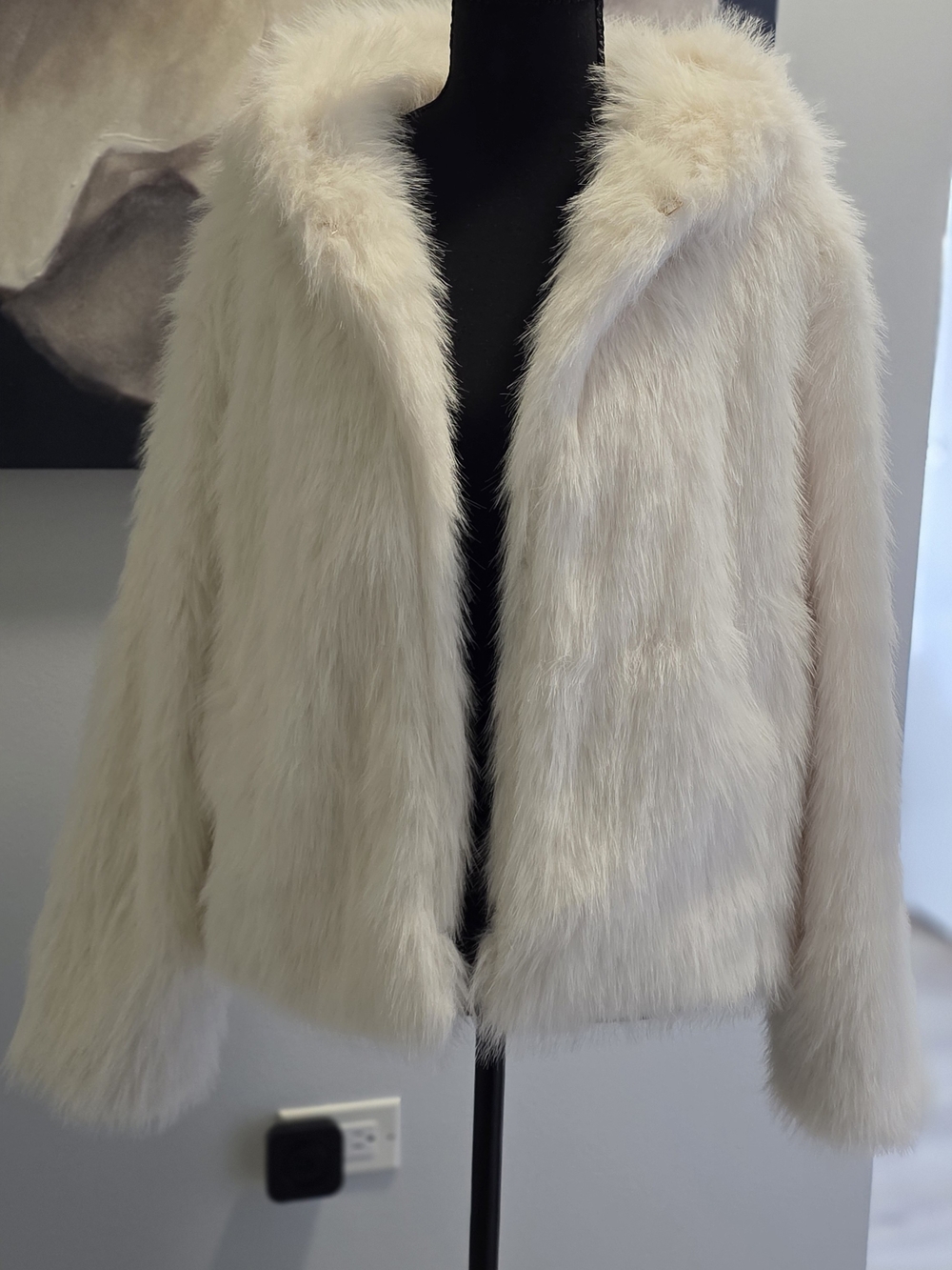 Plush Faux Fur Long Hair Jacket in Cream